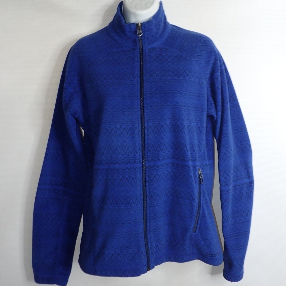 Marmot Womens Blue Zig Zag Print Full Zip Fleece Jacket Size M Outdoor Gorpcore